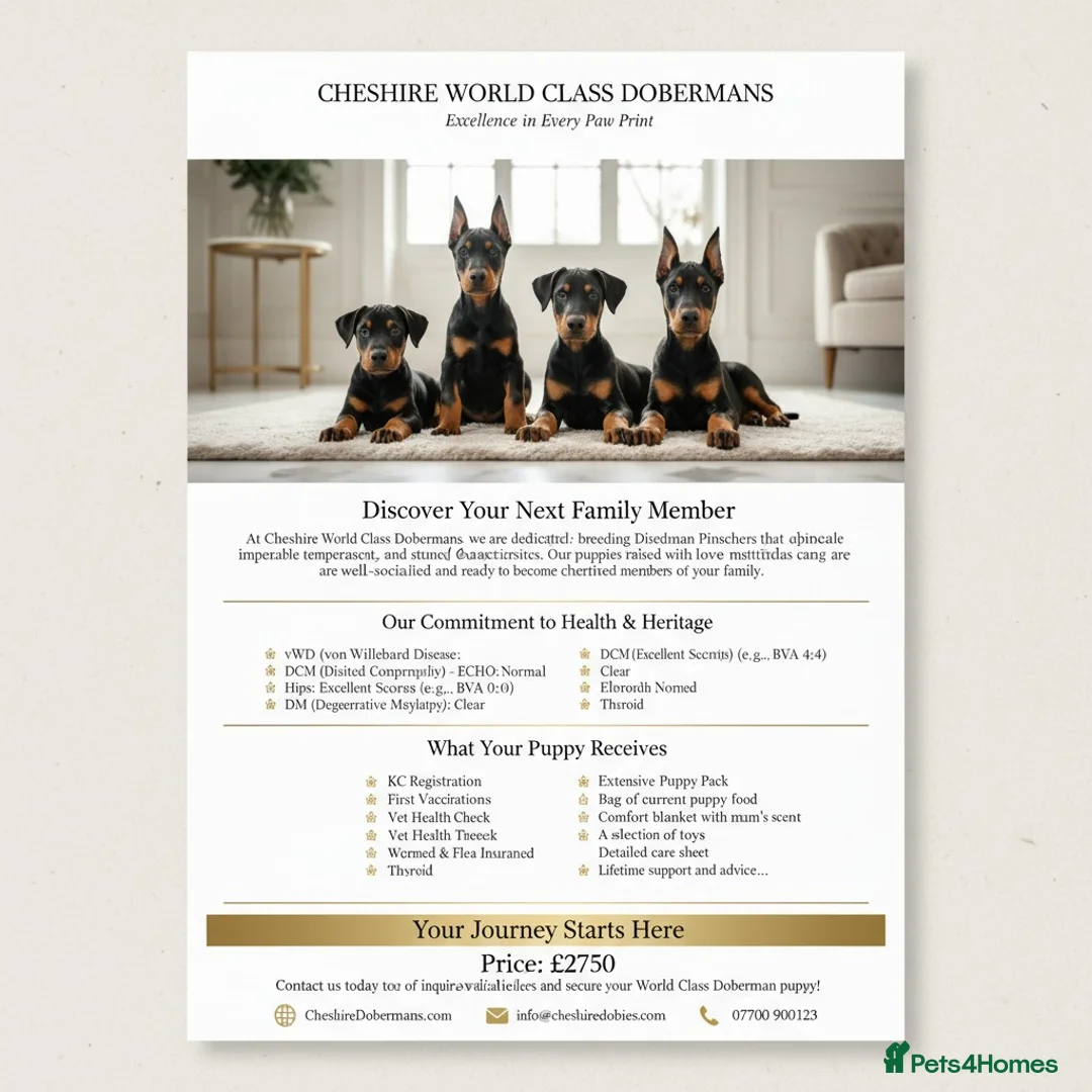 Dobermann dogs for sale: CHESHIRE WORLD CLASS DOBERMAN PUPPY in Winsford - Advert 1