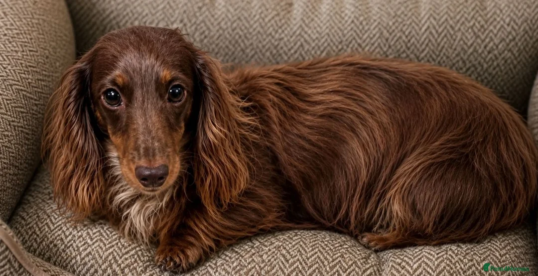 Miniature Dachshund dogs for sale: Choc Dapple LongHaired+KC+Female+Great Temperament - Advert 1