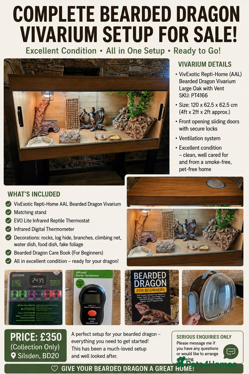 Bearded Dragon reptiles 4ft vivarium for bearded dragon or similar  - Advert 1