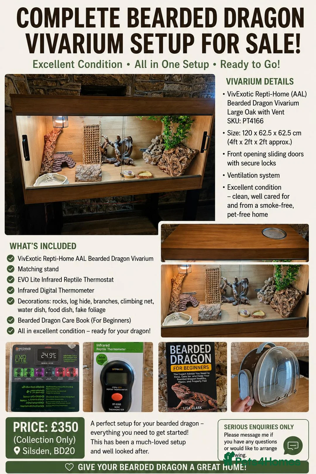 Bearded Dragon reptiles for sale: 4ft vivarium for bearded dragon or similar  in Keighley - Advert 1