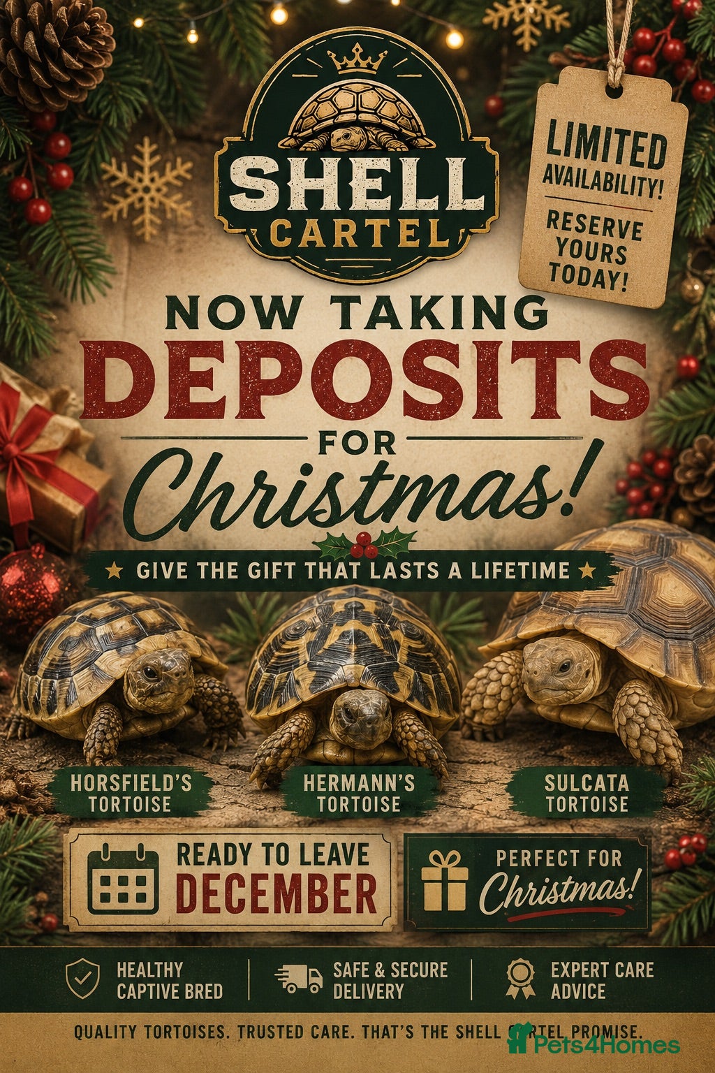 Tortoise reptiles Horsfield’s, Hermanns and Sulcatas ready at XMAS - Advert 1