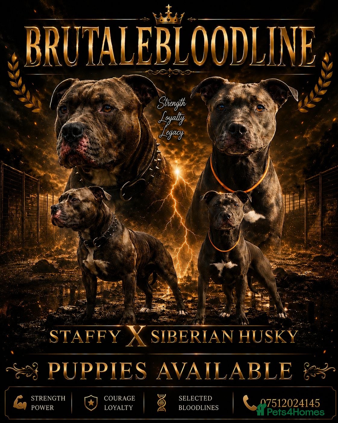 Mixed Breed dogs  Rare Brutale bloodline 🔥Staffyxhusky puppies 🔥 - Advert 5