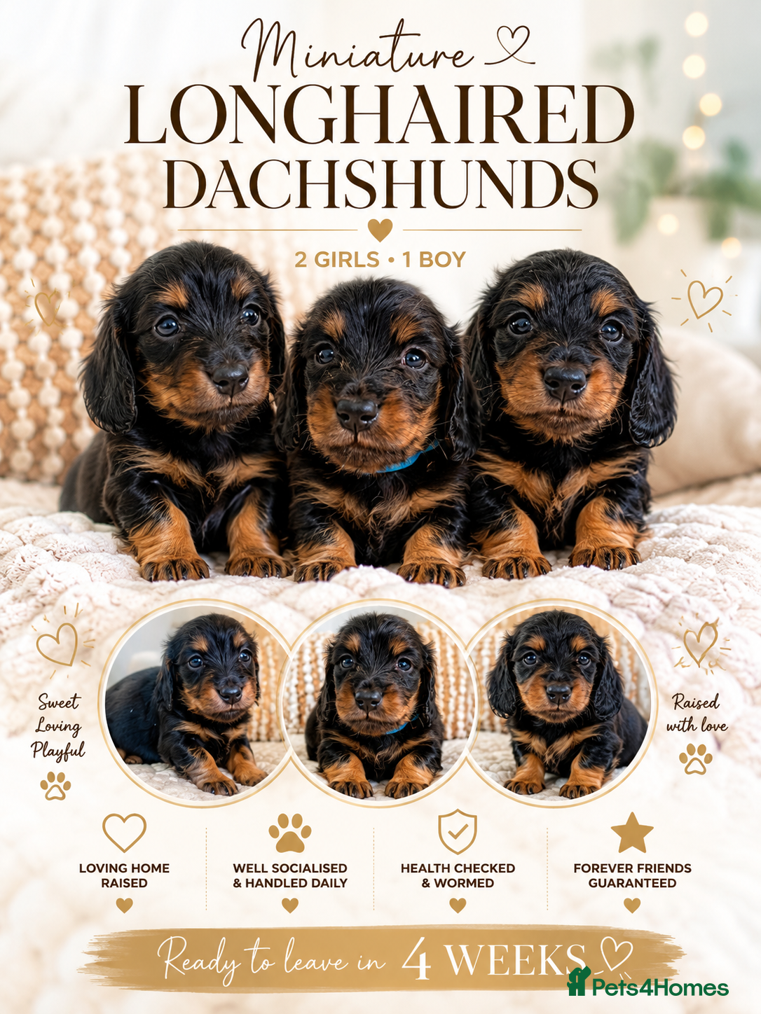 Miniature Dachshund dogs Black & cream Miniature longhaired PRA clear - Advert 5