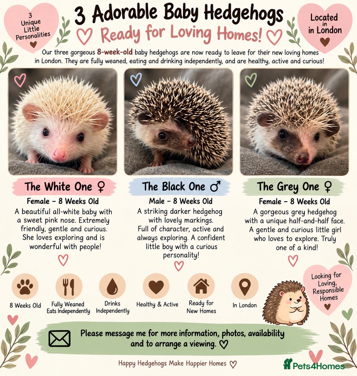 Pygmy Hedgehog rodents 3 Adorable 8-Week-Old Baby Hedgehogs Ready  - Advert 7
